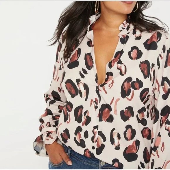 Eloquii Frankie Button Down Blouse In Panthera Animal Print Size 18 - Picture 2 of 12